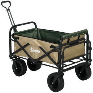 Outsunny Bollerwagen, faltbar, 110 L, bis 100 kg, Teleskopgriff, Stahlrahmen, 94 x 57 x 77-100 cm, Khaki