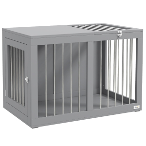 PawHut Hundekäfig Hundebox Hundetransportbox,  2 Türen, verriegelbar, Stahlgitter, 80 cm x 50 cm x 56,5 cm, Grau