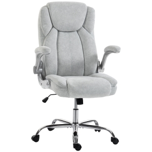 HOMCOM Silla de escritorio Ergonómica con Respaldo Alto Reposabrazos Abatibles Asiento con Muelles Altura Ajustable Crema