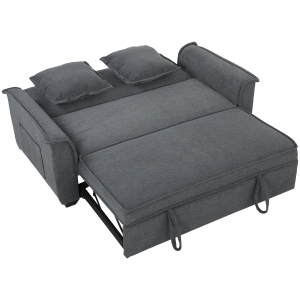 HOMCOM Futon - sofa rozkładana, regulowane oparcie, 2-osobowa z 2 poduszkami, ciemnoszary