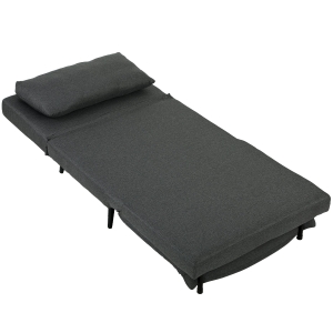 HOMCOM Poltrona-cama, poltrona dobrável 3-em-1 com tecido aspecto linho, encosto ajustável, molas em S, pernas metálicas, Cinza escuro