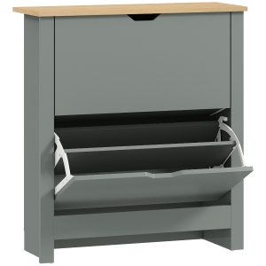 HOMCOM Sapateira com 2 portas basculantes, divisória ajustável para 8-12 pares de sapatos, 72 x 26 x 80 cm, Cinza claro