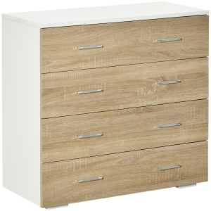 HOMCOM Cómoda con 4 Cajones Cajonera Auxiliar Moderna para Dormitorio Pasillo Sala de Estar 76x35x72 cm Roble y Blanco