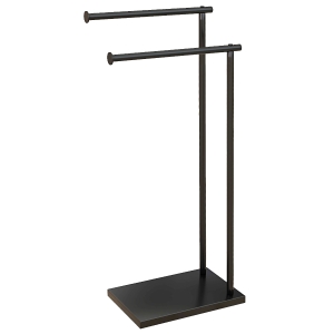 HOMCOM Toallero de Pie con 2 Barras y Marco Metálico Toallero de Baño Moderno en Forma de L 35,5x20x78 cm Negro
