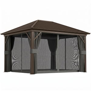 Outsunny 3.6 x 3 m Aluminium Hardtop Gazebo, with Accessories - Dark Grey