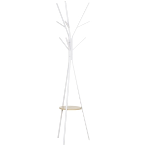 HOMCOM Perchero de Pie Forma de Árbol Perchero para Ropa de Metal con 9 Ganchos y Estante Perchero Vintage 45x45x180 cm Blanco