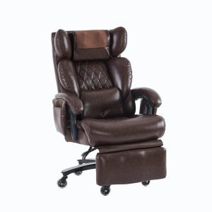 Scaun director cu funcție de masaj și încălzire, scaun de birou ergonomic cu piele artificială, suport pentru picioare extensibil, 88 x 70 x 112,5 cm, Maro