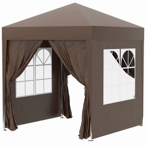 Outsunny 2 x 2 m Garden Pop Up Gazebo, Wedding Party Tent Marquee, Water Resistant Awning Canopy with Sidewalls, Windows, Carry Bag, Coffee