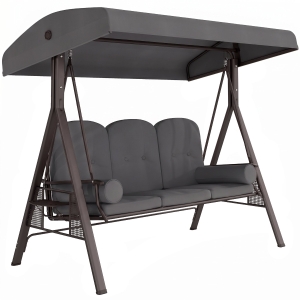 Outsunny 3 Seat Garden Swing Chair Steel Swing Bench w/ Cushions Cup Trays