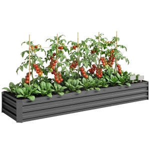 Outsunny Carré potager rectangulaire, lit de jardin surélevé en acier galvanisé, fond ouvert, 240 x 60 x 30 cm, gris foncé