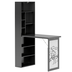 HOMCOM Secretária Moderna Dobrável com Estante e Quadro em Madeira e Metal 98x51x153 cm Preto