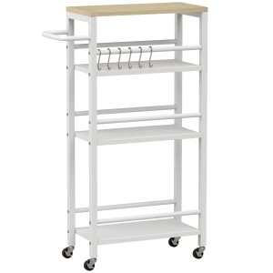 HOMCOM Carrinho Auxiliar com Rodas 4 Níveis Carrinho de Cozinha com Toalheiro e 6 Ganchos para Sala de Jantar 50x20x81 cm Carvalho