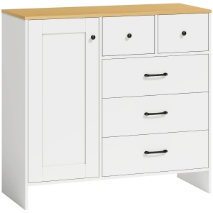 HOMCOM Buffet Cozinha, Móvel de Arrumação com 5 Gavetas e Porta, Estilo Rústico, 100 x 40 x 94 cm, Branco