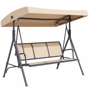 Outsunny Columpio de Jardín Exterior de 3 Plazas con Toldo Reclinable Respaldo Transpirable Marco de Acero 175x118x159 cm Beige
