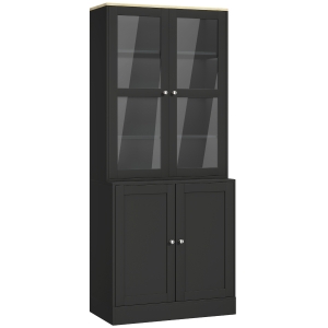 HOMCOM Estante vitrine, móvel de armazenamento de 6 níveis com 4 portas sendo 2 em vidro temperado, prateleiras ajustáveis, preto