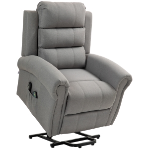HOMCOM Poltrona Relax con 8 Punti Massaggio e Schienale Riscaldabile, 87,5x87x108 cm, Effetto lino, Grigio Chiaro