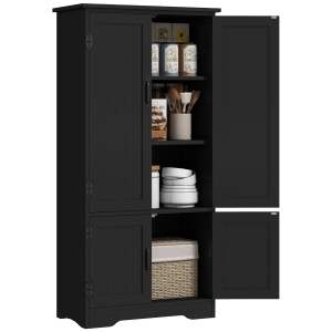 HOMCOM Buffet de cuisine armoire de cuisine contemporaine multi-rangements 2 placards 3 étagères 60 x 30 x 123 cm noir