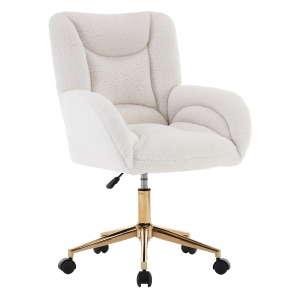 Cadeira de escritório Teddy, regulável em altura, base metálica dourada, 64x62x97 cm, Branco