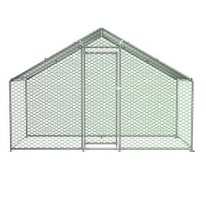 Recinto de livre circulação/galinheiro com fecho de segurança e lona PE impermeável, para galinhas, coelhos e outros pequenos animais, 303x157x200 cm, Prateado