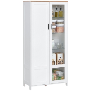 HOMCOM Buffet de cuisine armoire de cuisine meuble vitrine 7 étagères dont 3 étagères en verre 76 x 36 x 160 cm blanc