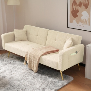 Convertible Sofa Bed with 3‑Position Adjustable Backrest, Comfortable Daybed with High‑Density Foam Seat, 176L x 64W x 75H cm, Beige