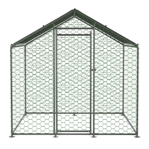 Recinto exterior para galinhas com fecho de segurança e lona PE impermeável, para galinhas, coelhos e outros pequenos animais, 203x197x200 cm, Prateado