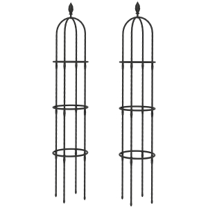 Outsunny Set 2 Supporti per Piante Rampicanti Alti 1.7 m in Acciaio Antiruggine con Decorazioni, Nero