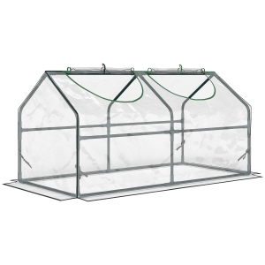 Outsunny Mini Serra da Giardino con 2 Finestre Avvolgibili e Copertura PVC Anti-UV, 120x60x60cm, Trasparente