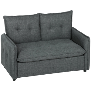 HOMCOM Canapé 2 places, canapé de salon moderne 131 cm avec assise rembourrée, coussins à ressorts, tissu en lin, gris foncé