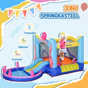 Outsunny opblaasbaar springkasteel met elektrische pomp voor 2 kinderen octopus ontwerp 360 x 175 x 180 cm