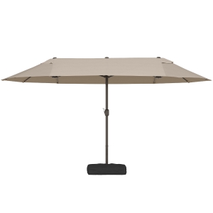 Outsunny Parasol de jardin double rectangulaire 4,6L x 2,7l x 2,4H m avec ouverture fermeture manivelle, toile 180 g/m², kaki