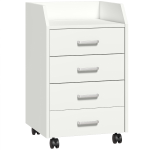 Vinsetto Cajonera de Escritorio con Ruedas, Cajonera de Oficina con 4 Cajones, Archivador Móvil para Estudio, Salón, para Debajo del Escritorio, 40x36x65 cm, Blanco