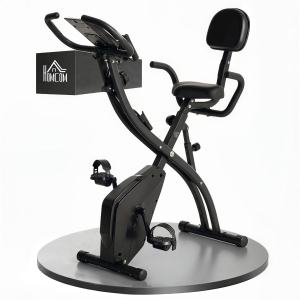 HOMCOM Vélo d'Appartement Pliable 4-en-1 - Ergomètre Magnétique Silencieux avec Cordes de Résistance - Sport Maison et Cardio-training avec Roulettes, Selle Confort et LCD (Max 120kg), Noir