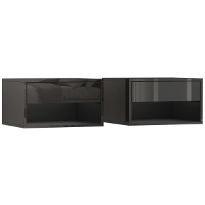 HOMCOM Conjunto de 2 Mesas de Cabeceira Suspensas com Gaveta Prateleira Aberta para Quarto 37x32x21 cm Preto Brilhante