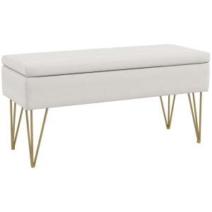 HOMCOM Banco Pie de Cama Tapizado en Lino Sintético con Patas de Acero y Asiento Acolchado Crema