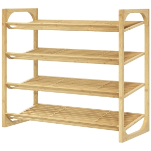 HOMCOM Schoenenrek met 4 lagen, schoenenopberger voor maximaal 12 paar schoenen, schoenenkast voor hal of entree, naturel