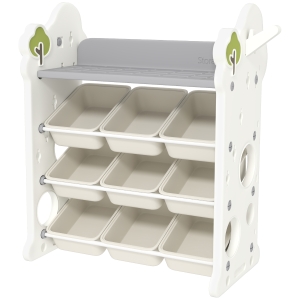 AIYAPLAY Kinderkast, 4-laags Speelgoedkast met 9 Uitneembare Bakken, Plank, Haken, Opbergkast voor Kinderkamer, Speelkamer, 77 x 42 x 94 cm, Crèmewit