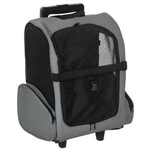 PawHut Dog Carrier Backpack Cat Stroller Pet Carrier with Wheels and Adjustable Handlebar, Portable Puppy Travel Bag, Grey
