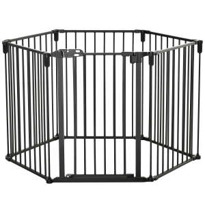 PawHut Dog Safety Gate 6-Panel Playpen Fireplace Christmas Tree Steel Fence Stair Barrier Room Divider Black