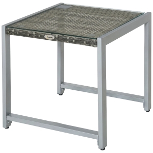 Outsunny Rattan End Table - Side Coffee Desk for Outdoor Patio, Wicker Sofa Chat Garden Furniture