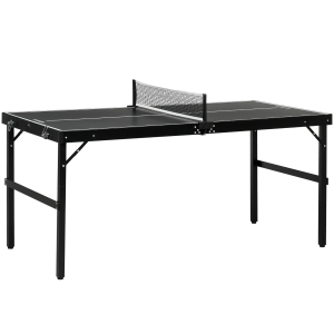 SPORTNOW Masă de Ping Pong Pliabilă cu Mâner pentru Transport, din Aluminiu și Lemn, 152x76x72 cm, Negru