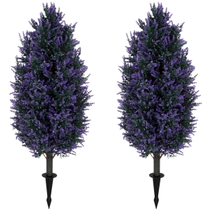 HOMCOM Set of 2 Artificial Lavender Flowers, Indoor Outdoor Fake Plants with Stakes, UV Resistant for Garden,  90 cm, Blue