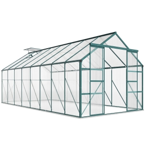 Outsunny Serra da Giardino in Policarbonato, Metallo e Alluminio, Anti-UV e Antivento, 244x500x216cm, Verde