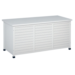 Outsunny Baule da Esterno in Legno di Abete con Base Rialzato e Coperchio, Cassapanca Contenitore da Esterno Impermeabile, 127x56x60 cm, Bianco