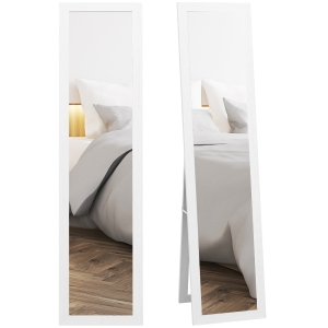 HOMCOM Espejo de Cuerpo Entero 37x157 cm Espejo de Pie Espejo de Pared Forma Rectangular con Marco de Madera Blanco