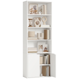 HOMCOM Libreria Moderna 4 Ripiani con Armadietto a 2 Ante in Legno, 59x29x180cm Bianca