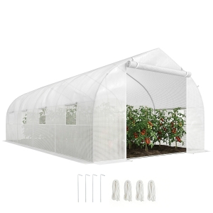 Outsunny Invernadero Tipo Caseta de Jardín o Terraza 6x3x2 m para Cultivo de Plantas y Semillas Color Blanco