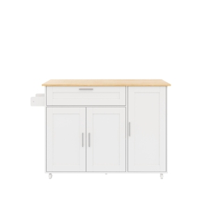 Mesa de cozinha móvel com tampo de trabalho dobrável, gaveta, prateleira para especiarias, suporte para toalhas, 132,5x44/70x90 cm, Branco+Cor natural