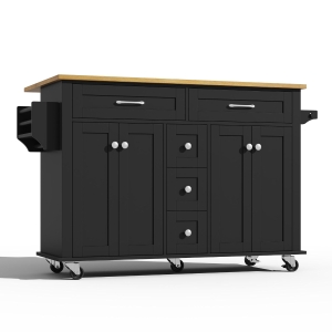 Carrinho de cozinha multifuncional com tampo de trabalho dobrável, 140x40/65x89 cm, Preto+Cor natural