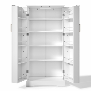 Armário de cozinha multifuncional, porta dupla com compartimento de arrumação, 60x35x128 cm, Branco